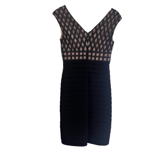 Adrianna Papell Black Mesh Panel Faux Wrap Tiered Cocktail Dress 4 - Picture 9 of 11